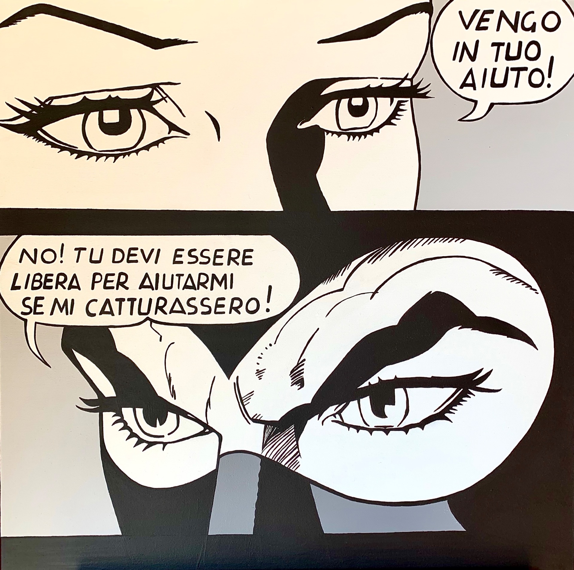“Diabolik ed Eva Kant” 60x60cm acrilici su tela.