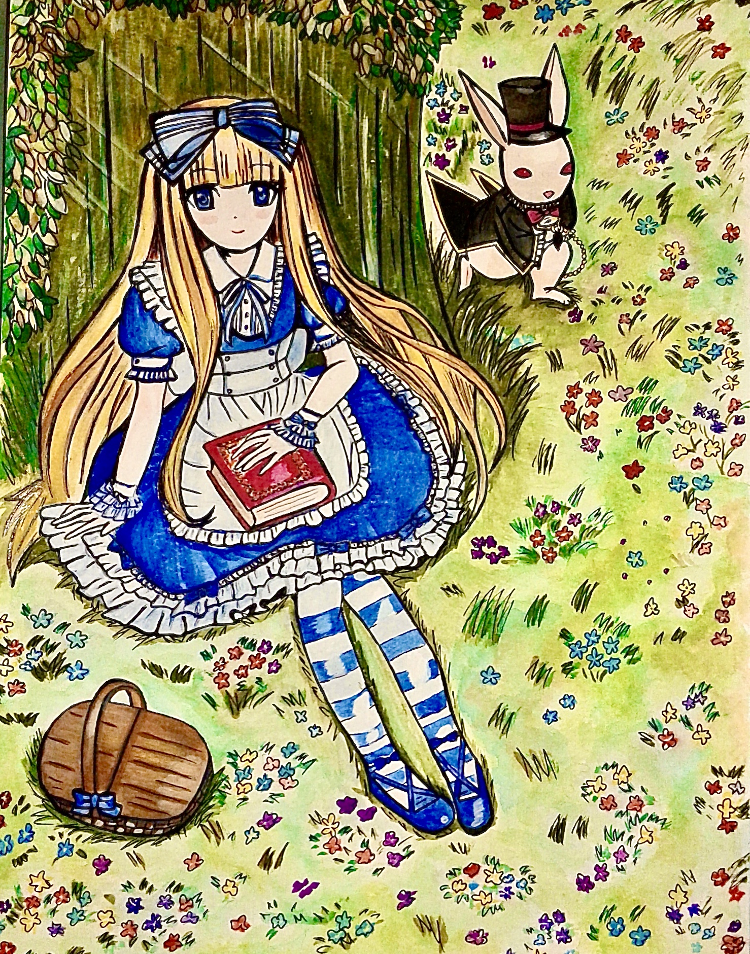 “Alice nel paese delle meraviglie” 30x40cm matite acquerellabili.