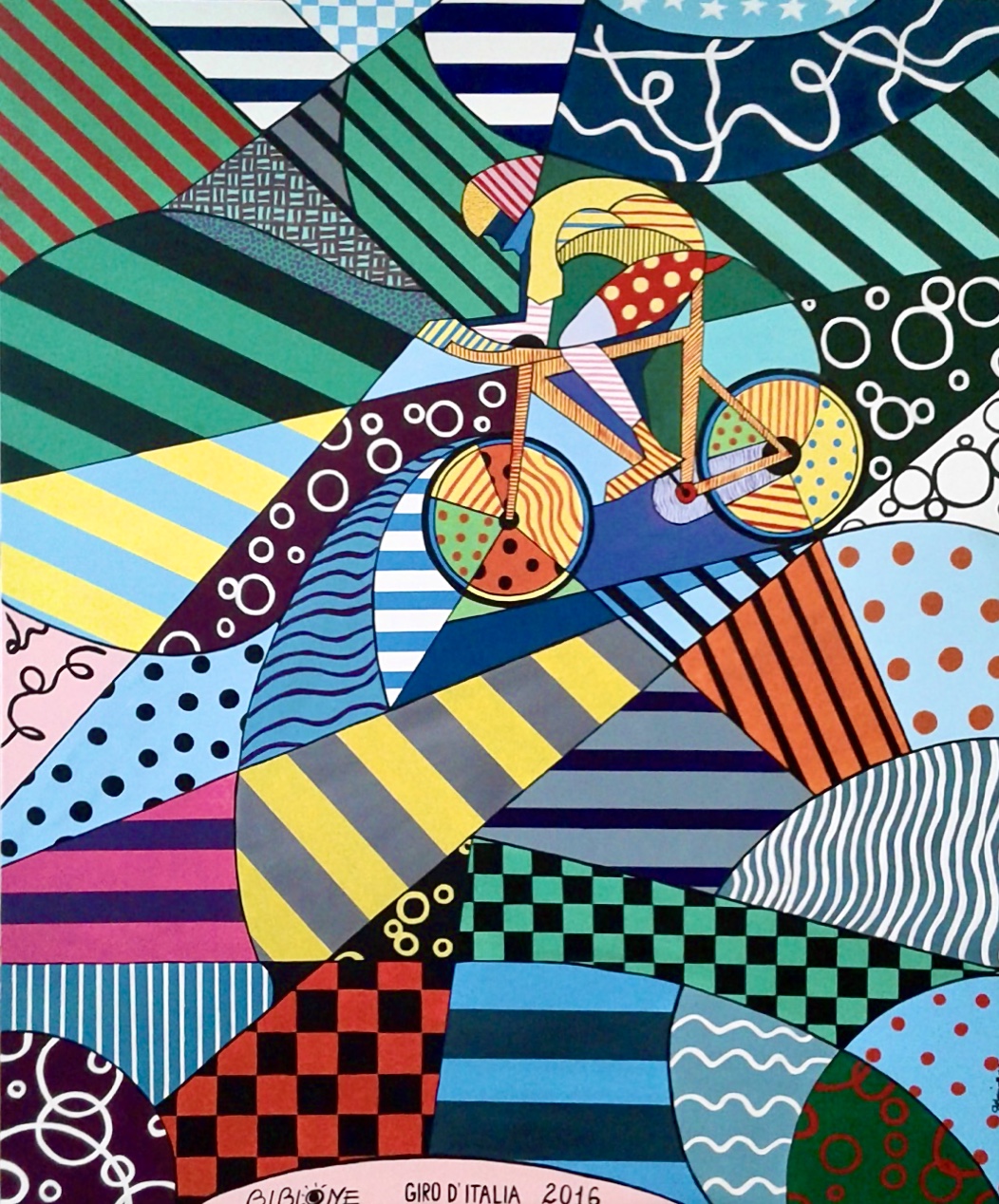 "Bicycling"( Randall J. Henrie) 80×120 acrilici su tela.