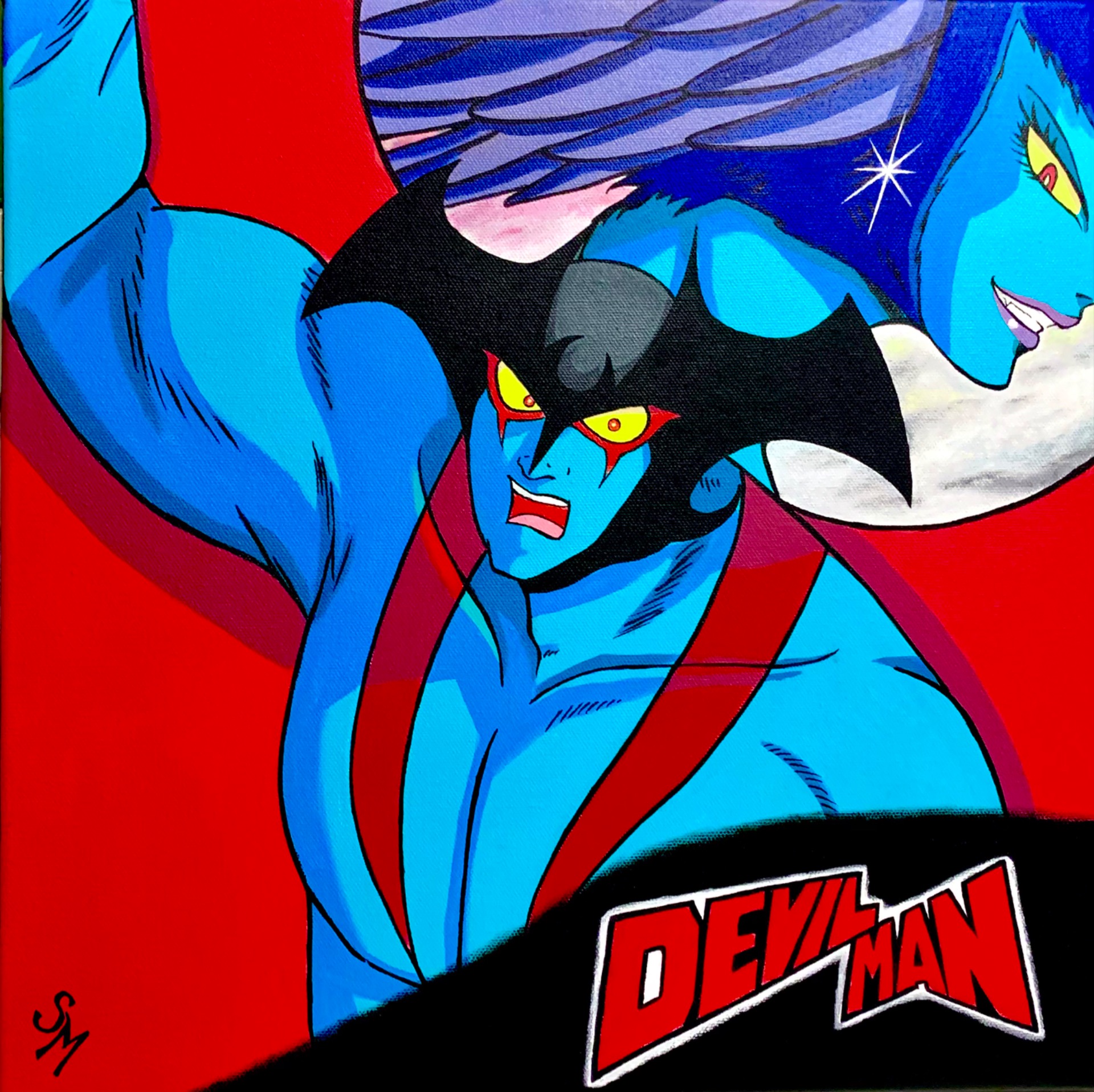 “DEVILMAN” 40x40cm acrilici su tela.